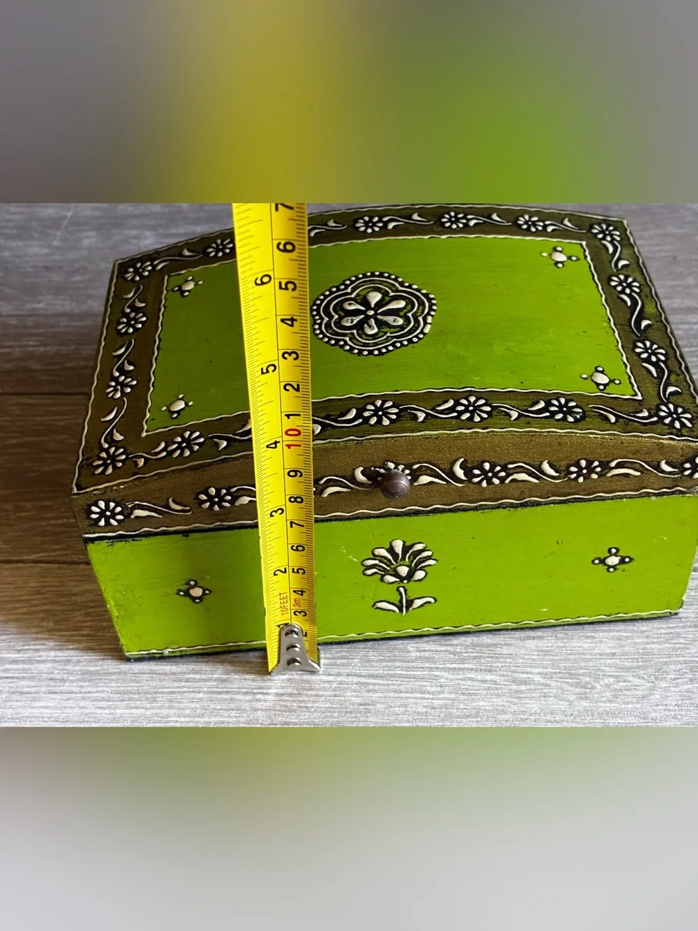 Hand-Painted Wooden Lime Green Decorative Boho Artisan Jewelry Box